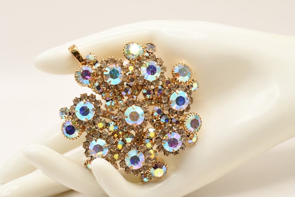 Vintage Juliana D&E AB Rhinestone Brooch Converted Pendant Gold Tone